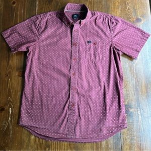 Obey Men’s Burgundy Button Down Large with Pocket X Print Work Church Weekend